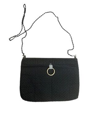 Vintage Black Beaded Crossbody with Gold Ring
